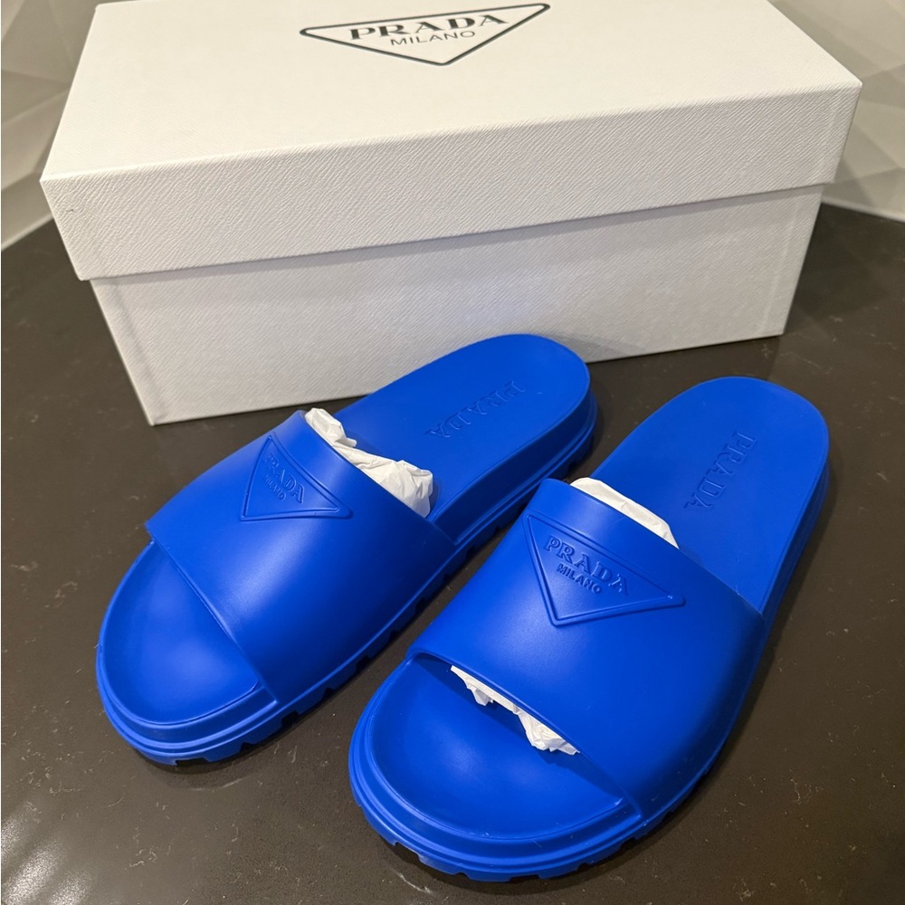 Prada Vibrant Blue Slides